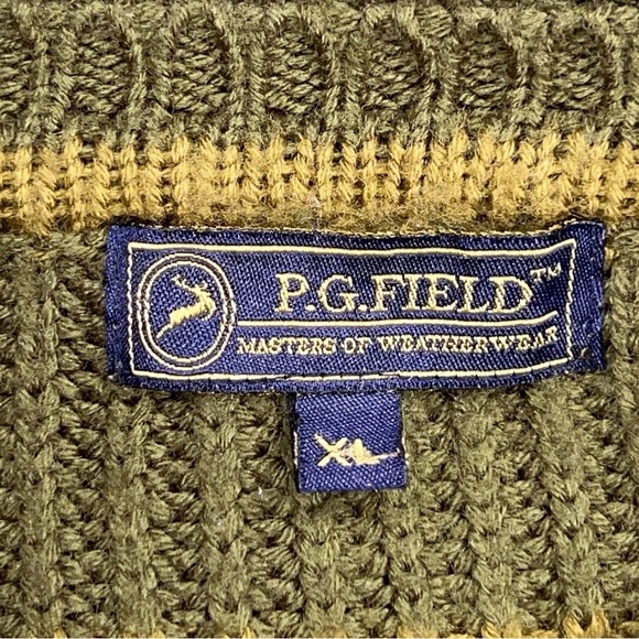 XL PG Field Green Academia Knit Sweater Long Sleeve Stripes Mens Outdoor - Picture 11 of 13